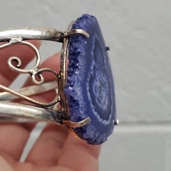 New Agate Geode Slice 925 Silver Bracelet. - Picture 5 of 11